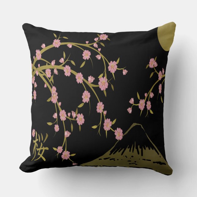 Coussin Écran noir rose Sakura or noir (Recto)
