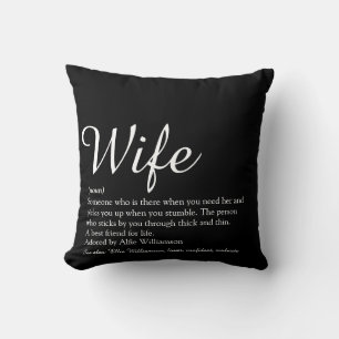 Coussin Écriture chic définition de femme mariée noir et b