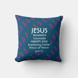 Coussin Écriture chrétienne de JÉSUS Ésaïe 9:6 BLEU