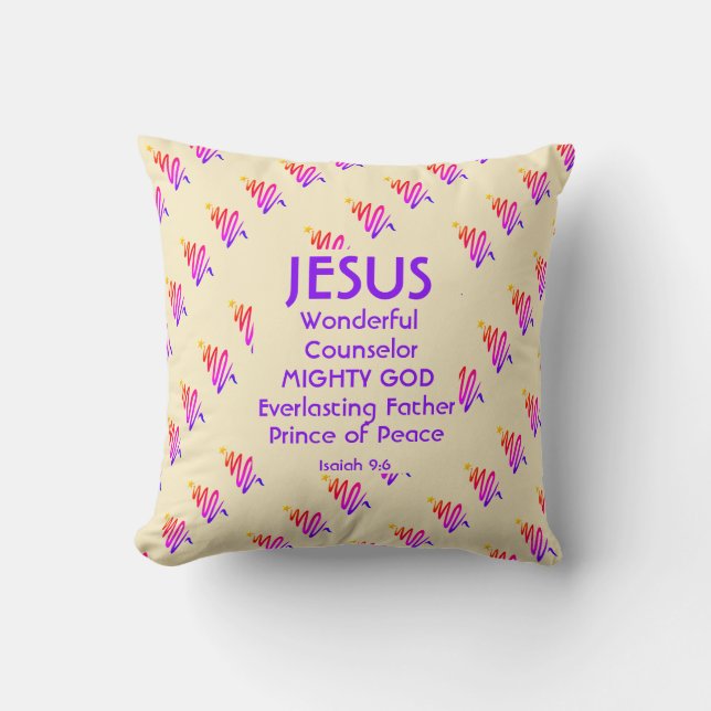 Coussin Écriture chrétienne de JÉSUS Isaïe 9:6 CRÈME moder (Recto)