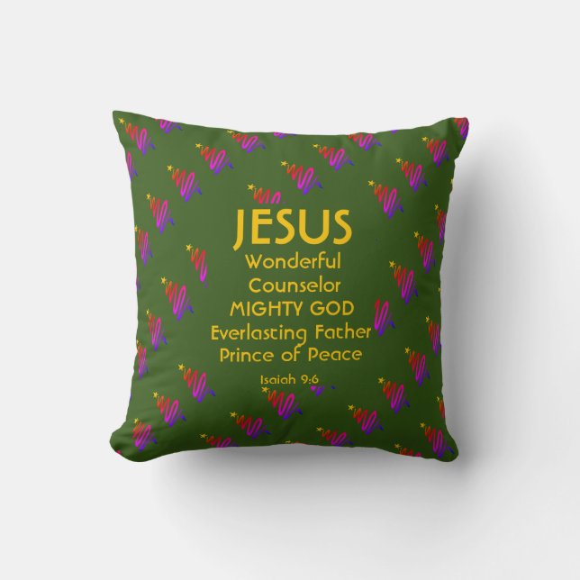 Coussin Écriture chrétienne de JÉSUS Isaïe 9:6 Vert modern (Recto)