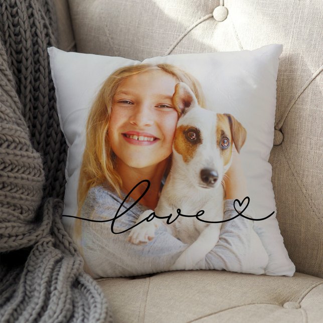 Coussin Écriture de cœur d'amour Photo Noir Texte (Créateur téléchargé)