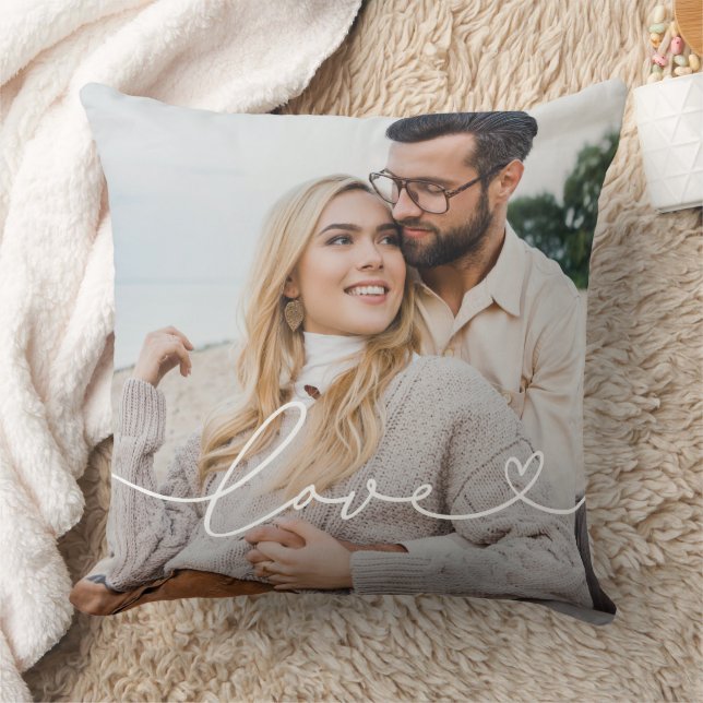 Coussin Écriture de cœur d'amour Photo Texte blanc (Couverture)