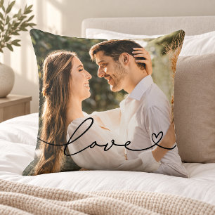 Coussin Écriture de cœur d'amour Photo Texte noir