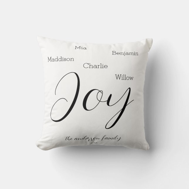 Coussin Écriture de joie moderne pour les fêtes de famille (Recto)
