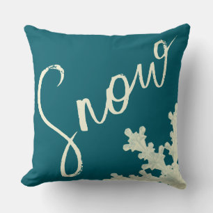 Coussin Écriture de neige ardoise bleue et beurre élégant