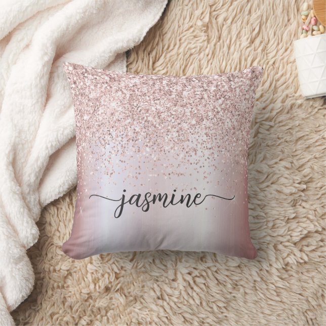 Coussin Écriture de nom de monogramme pailleté or rose élé (Couverture)