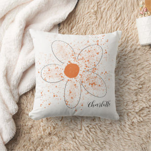 Coussin Écriture de nom floral moderne orange terroir blan