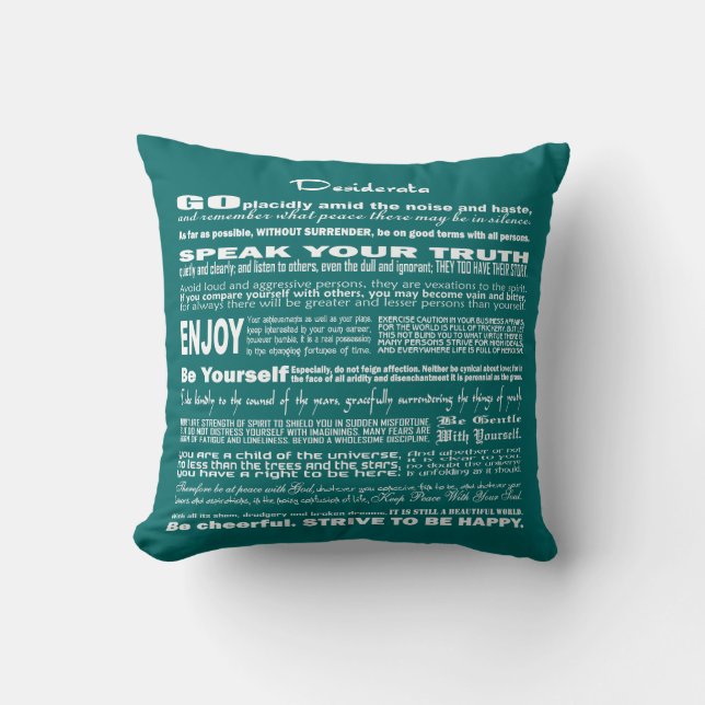 Coussin Écriture de Poesy de poésie de poème de desiderata (Recto)