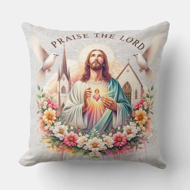Coussin Écriture florale de Jésus inspirateur (Recto)