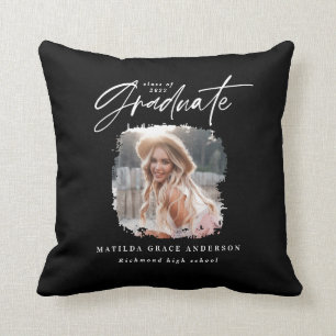 Coussin Écriture moderne noir blanc photo élégante graduat