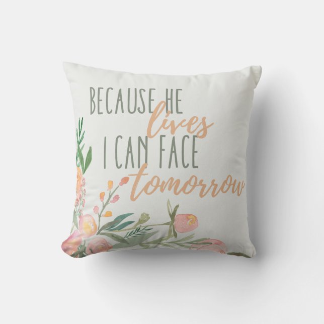 Coussin Écriture sainte chrétienne de Pâques puisqu'il vit (Recto)