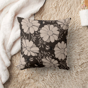 Coussin Ecru et motif floral noir