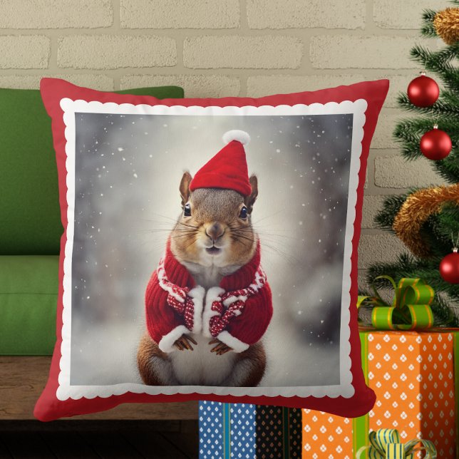 Coussin Écureuil de Noël mignon Père Noël tenue d'hiver (Créateur téléchargé)