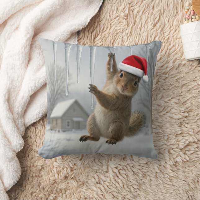 Coussin Écureuil de Noël suspendu à un glaçon (Couverture)