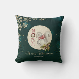 Coussin Écureuil de Noël vintage, Flocons de neige
