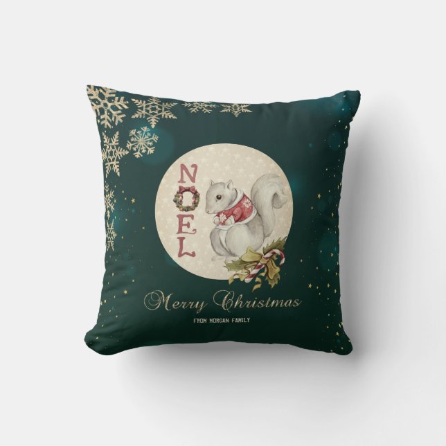 Coussin Écureuil de Noël Vintage, Snowflakes (Recto)