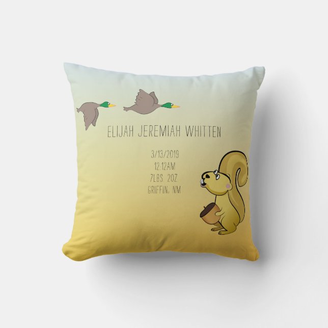 Coussin Écureuil et canard statistiques de naissance des b (Recto)