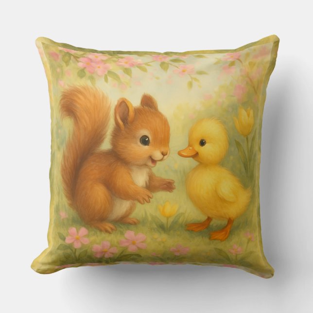 Coussin Écureuil et Caneton, Aquarelle de Natasha Us   (Recto)