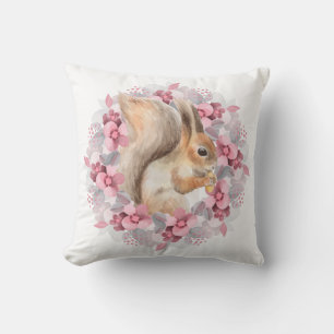 Coussin Écureuil et fleurs