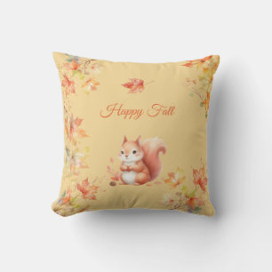 Coussin Écureuil heureux d'automne dans les feuilles