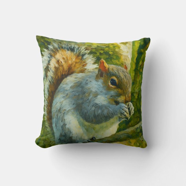 Coussin Écureuil impressionniste dans le feuillage foresti (Recto)