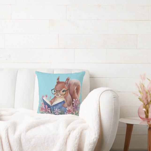 Coussin Écureuil Lit Un Livre, Niché Dans Des Fleurs (Canapé)