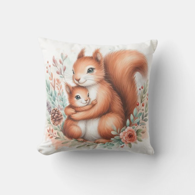 Coussin Écureuil maman et bébé (Recto)