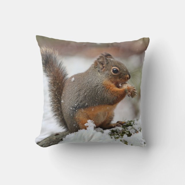 Coussin Écureuil mignon dans la photo de neige (Recto)