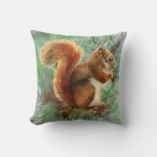 Coussin Écureuil mignon dans l'arbre du pin, faune
