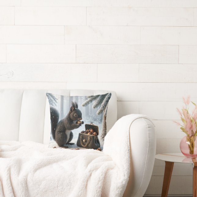 Coussin Écureuil Noir Acornes Dans Le Porte (Canapé)