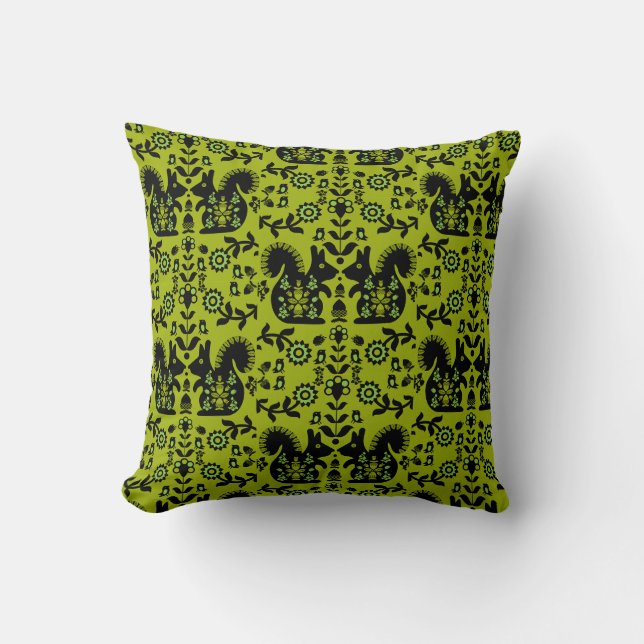 Coussin Écureuil Nordic Scandinave Folk Art (Recto)