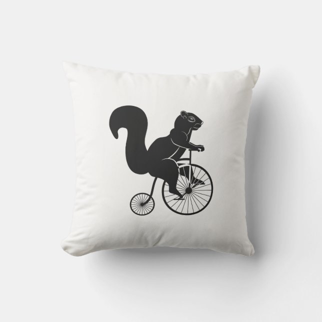 Coussin Écureuil ou tamia noir et blanc sur un vélo (Recto)