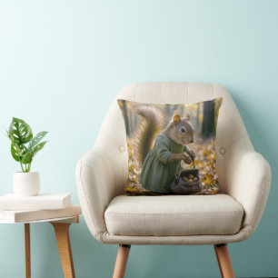 Coussin Écureuil Rassemble Des Noix Dans Son Porte