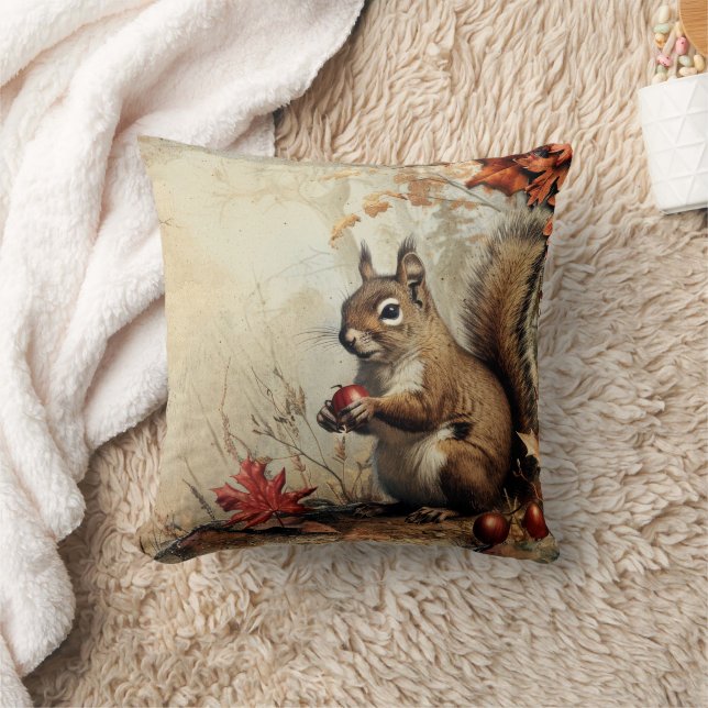 Coussin Écureuil vintage et glands en automne (Couverture)