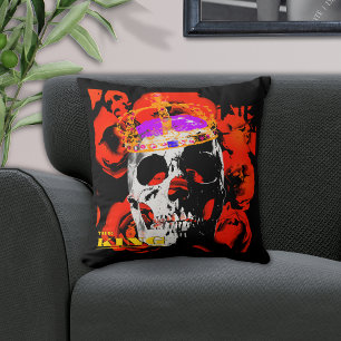 Coussin Edgy King Skull Crown n'Rose
