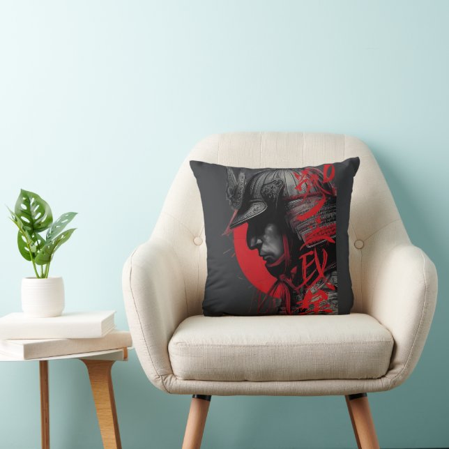 Coussin Edgy Samurai Warrior Japanese Ink Red Sun (Chaise)
