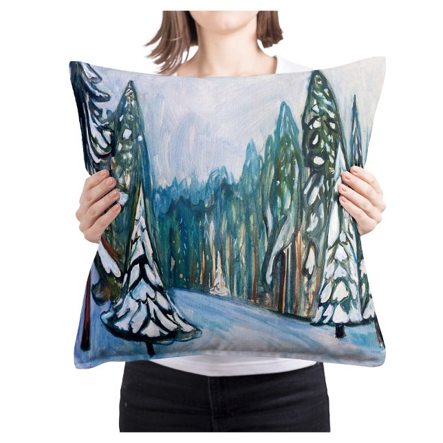 Coussin Edvard Munch Neige Fraîche, Paysage forestier d'hi (Créateur téléchargé)