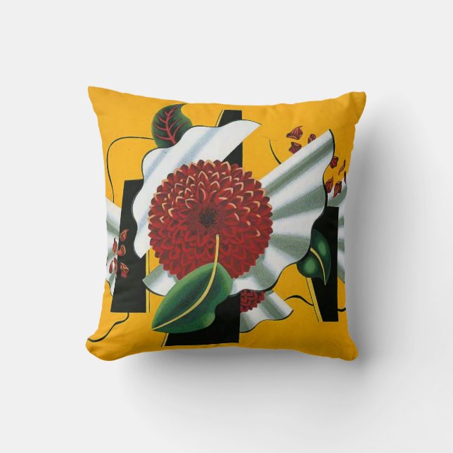 Coussin Edward Wadsworth, Dahlias, célèbre peinture, (Recto)