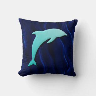 Coussin Effet 3D Dauphin Bleu sur Bleu Eau Profonde