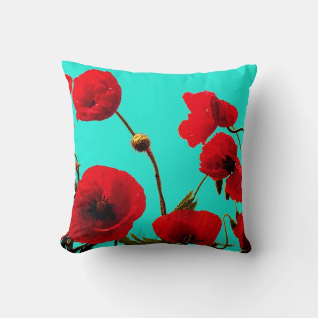Coussin Effet de l'aquarelle de la fleur du pavot rouge Ab (Recto)