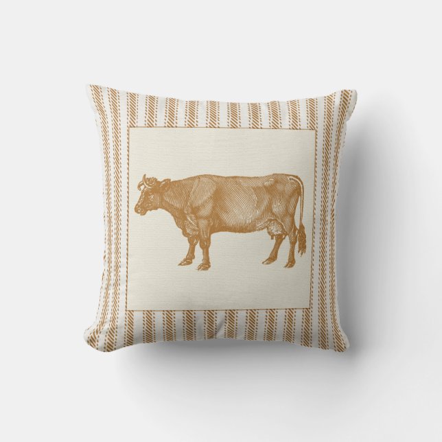 Coussin Effet de prélèvement Brown avec vache Vintage (Recto)