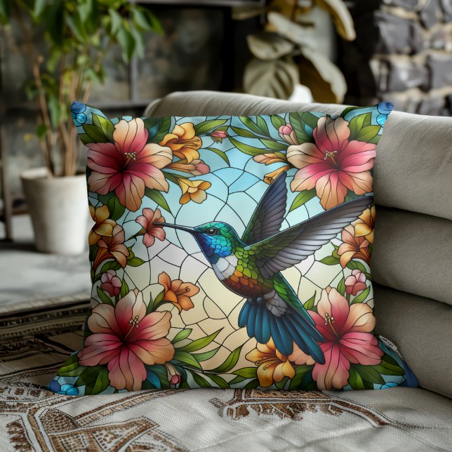 Coussin Effet de vitrail élégant de colibri (Créateur téléchargé)