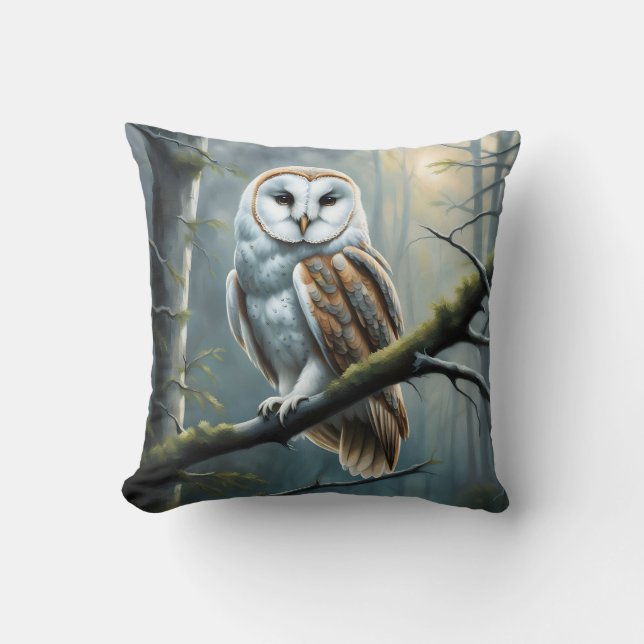 Coussin Effraie des Barns dans la Forêt (Recto)