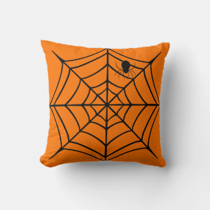 Coussin Éffrayant Black & Orange Spiderweb Spider Hallowee