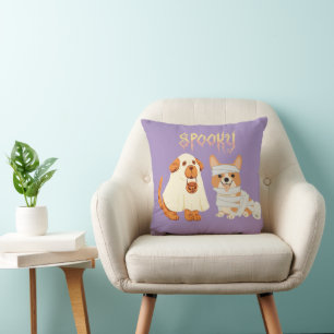 Coussin Éffrayant chien fantôme et maman lumière violet Ha