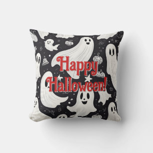 Coussin Éffrayant Ghost Halloween noir blanc