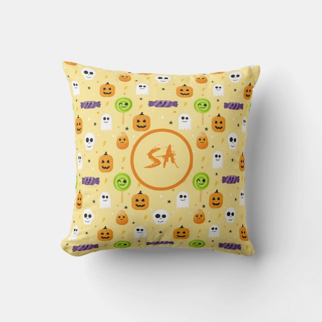 Coussin Éffrayant Halloween Citrouille Ghost Candies crâne (Recto)