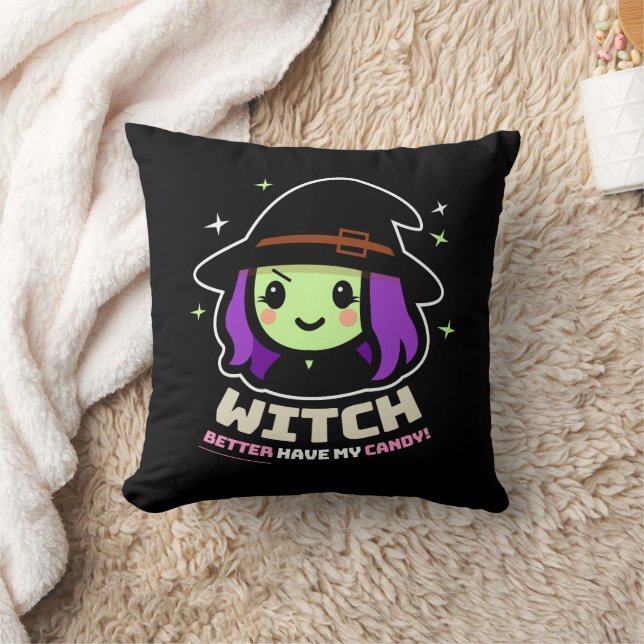 Coussin Éffrayant Kawaii Sorcière Halloween Jeu d'oreiller (Couverture)