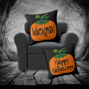 Coussin Éffrayant noir heureux Halloween Citrouille orang